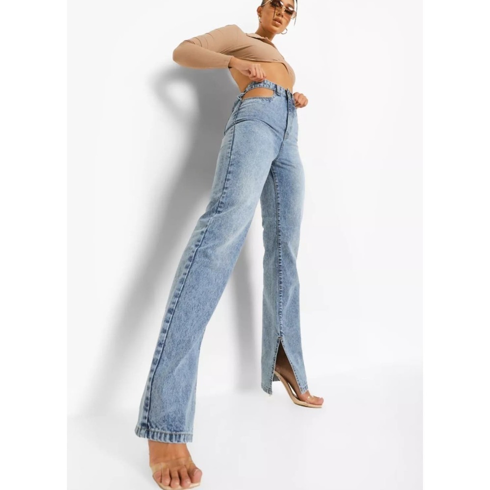 Boohoo CUT OUT POCKET SPLIT LEG JEANS
W 25